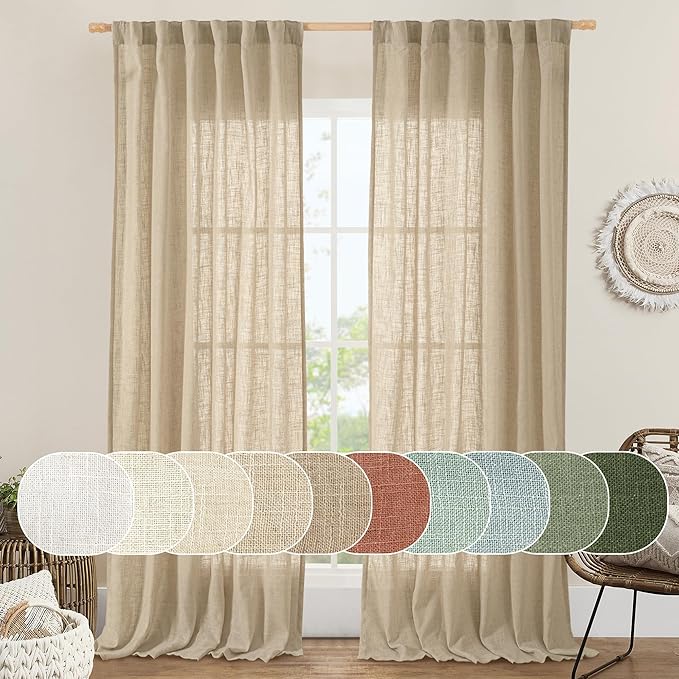 Living Room Linen Curtains 95 Inch by LAMIT