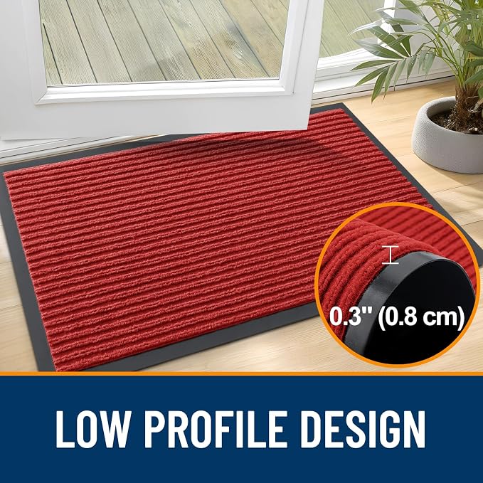 OLANLY Front Door Mat 35x30, Waterproof Heavy-Duty Indoor Outdoor Doormat | Red - Image 4