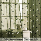MIULEE Olive Green Sheer Curtains 2 Panels Leaf Patterned, W52 x L84 | - Image 5