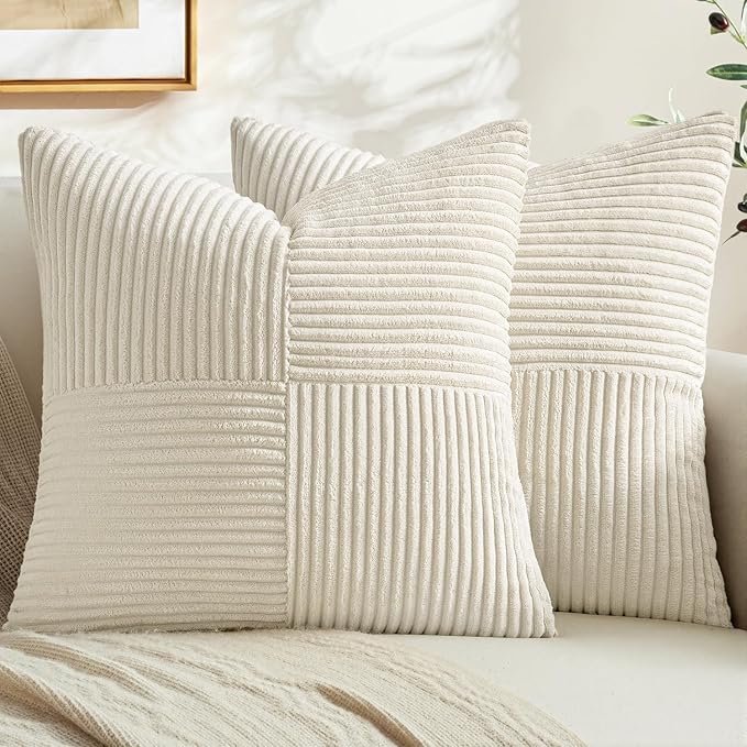 MIULEE Cream White Decorative Euro Sham Pillow Covers 24x24 Inch 2 Pack | Beige by MIULEE