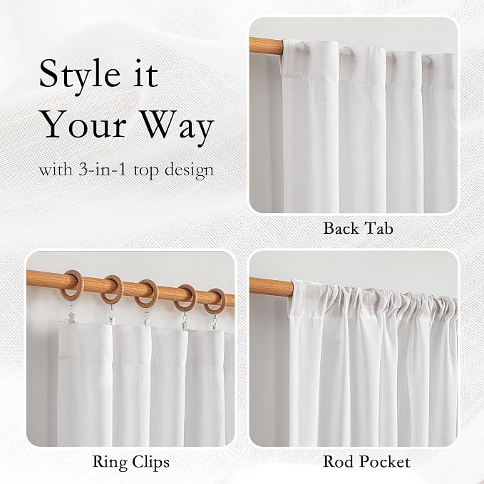 MYSKY HOME Floor to Ceiling Curtains 120 Inches Long White Semi Sheer Window - Image 4