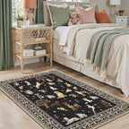 Black Floral Area Rug 4x6 for Bedroom Dining Room | Low Pile; Non Slip;Machine - Image 4
