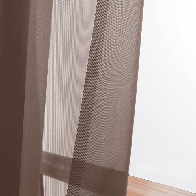 Sheer Curtains, Chocolate Sheer Curtains 78 inch Length 2 Panels Set, Rod - Image 10
