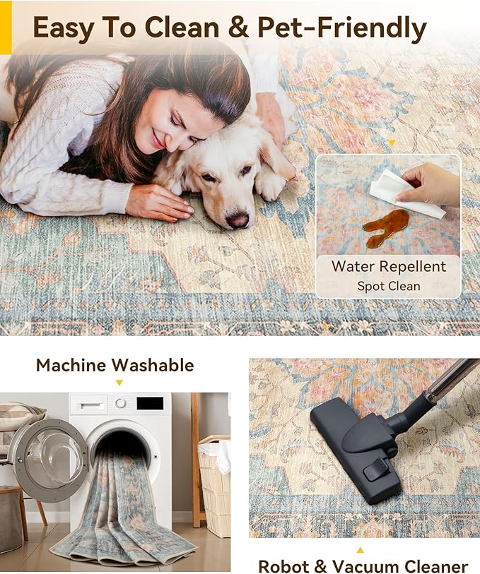 RELEANY Washable Area Rug, Large 10'x14', Water Repellent, Pet Friendly - Image 5