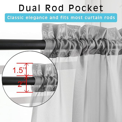 2 Panels Grey Sheer Curtains, Elegant Light Filtering Sheer Curtains Window - Image 2