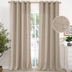 YoungsTex 90 Inches Long Oatmeal Linen Semi Sheer Curtains by YoungsTex