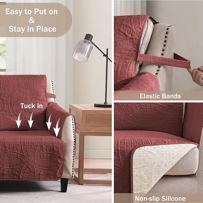 Quilted Red Sofa Slipcovers - Image 4