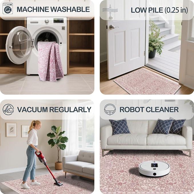 4x6 Area Rug for Bedroom Beside Rug, Laundry Room, Washable Non-Slip Low Pile - Image 5
