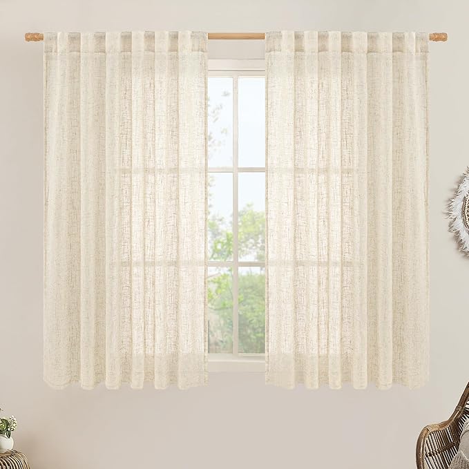 Beige Linen Curtains 45 Inches Long by LAMIT