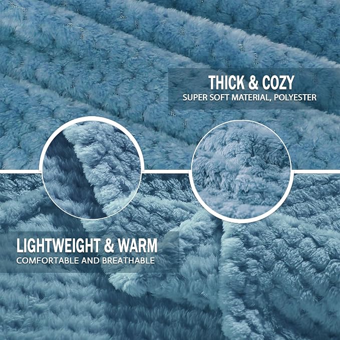 Exclusivo Mezcla Soft Waffle Fleece Bed Blanket King Size, Slate Blue | - Image 6