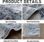 6x9 Area Rugs for Living Room: Washable Abstract Blue Gold Badroom Carpet | - Image 5