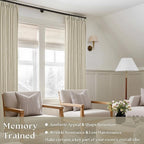 86 Inch Beige Flax Linen Curtains Pinch Pleated 2 Panels Set | Memory Training - Image 3