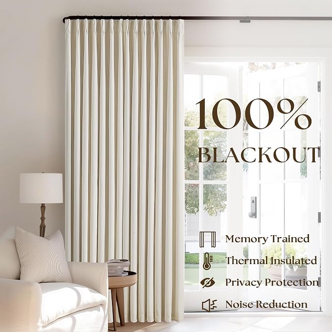 Cream Beige Linen Blackout Curtains Pinch Pleated 102 Inches Long | Memory Shape - Image 3