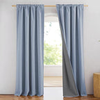 NICETOWN 100% Blackout Stone Blue Linen Curtains 90 inches Length - Image 2