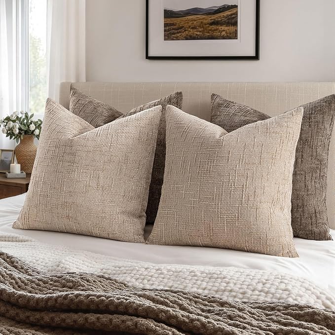MIULEE Chenille Textured Throw Pillow Covers Oatmeal 16x16 Set of 2 | Slubby - Image 4