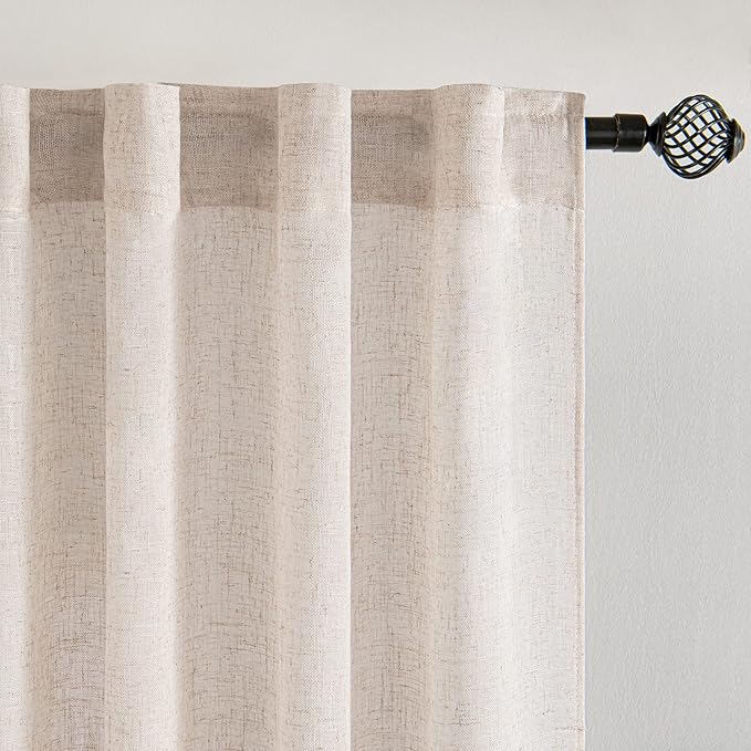 MIULEE Kitchen Curtain 24 Inch Long 2 Panels Natural Linen White Farmhouse | - Image 4
