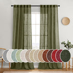 MIULEE Light Olive Green Linen Curtains 52x96 Inch Long 2 Panel by MIULEE