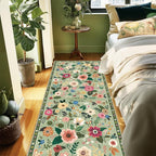 Floral Washable 2x8 Area Rugs Runner Entryway Hallway LightGreen | Flower - Image 2