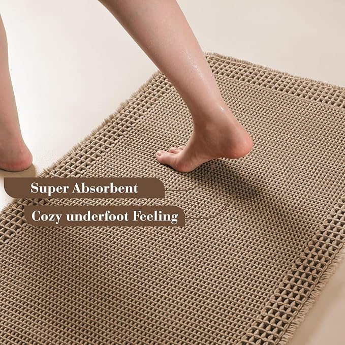 RESARE Waffle Bath Mat for Bathroom, Non Slip Bathroom Rugs 18"x30" Brown | - Image 3