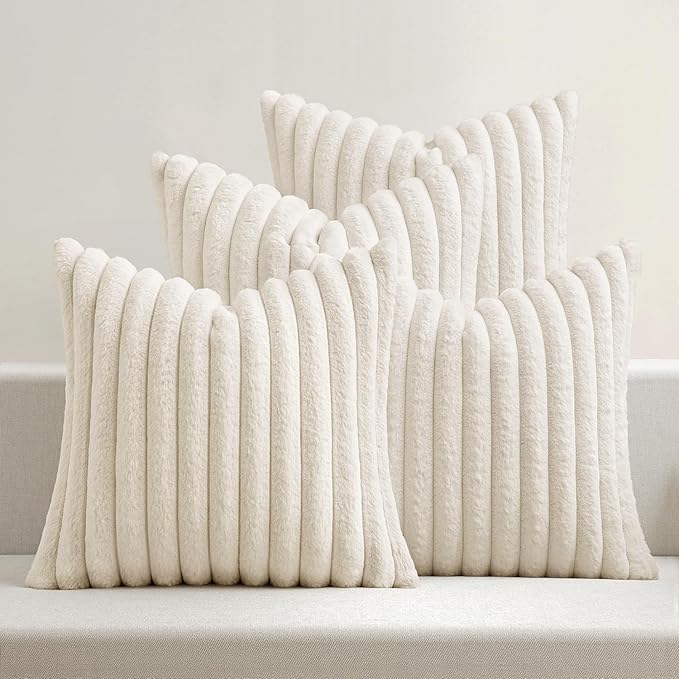 MIULEE Faux Fur Plush Decorative Throw Pillow Covers 20x20, Cream White | Set by MIULEE