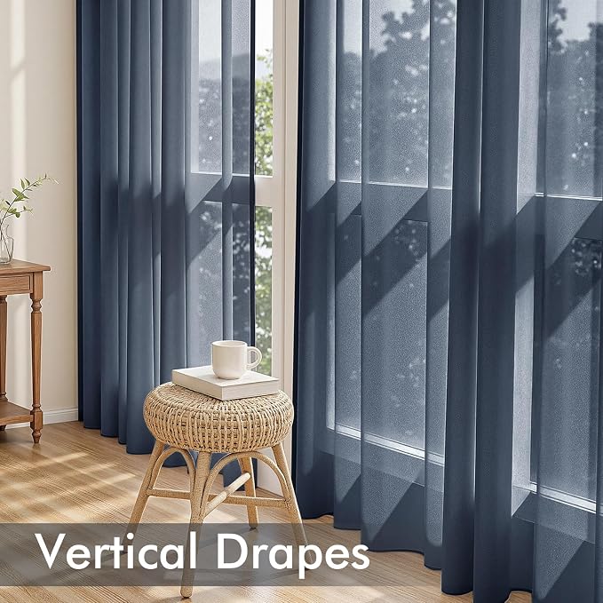 MIULEE Navy Blue Sheer Curtains 96 Inches Long 4 Panels 42 x 96 Inches | Light - Image 5