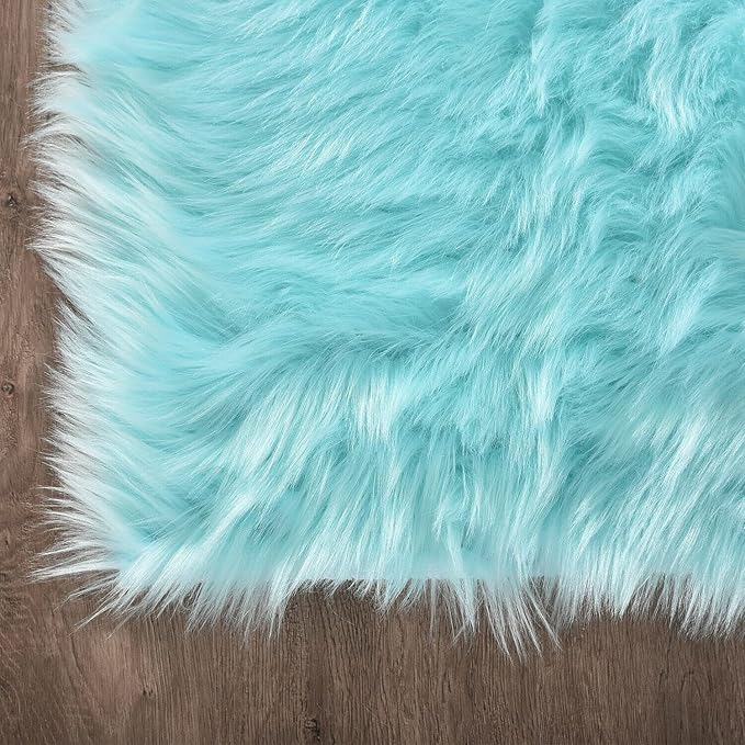 Latepis Light Blue Fluffy 2x6 Rug Runner Teal Shag Washable Area Rugs Faux Fur - Image 5