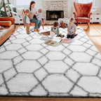 8x10 Area Rugs for Living Room, Fluffy White and Grey Geometric Bedroom Rug | - Image 7