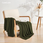 CozeCube Olive Green Seed Stitch Throw Blanket 50"x60", Farmhouse Decor | - Image 2