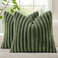 decorUhome Fall Faux Fur Throw Pillow Covers 24x24 Set of 2 Olive Green | by decorUhome
