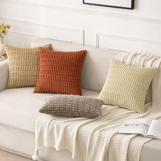 MIULEE Lumbar Corduroy Decorative Throw Pillow Covers 12x20 Khaki Pack of 2 | - Image 4