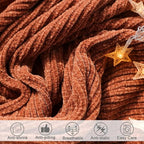 lifein Throw Blanket for Couch, Soft Boho Bed Throw, Cozy Burnt Orange Chenille - Image 5