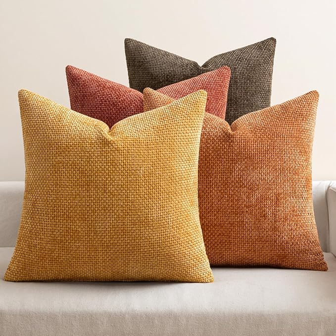 MIULEE Decorative Chenille Fall Pillow Covers Orange Brown 20x20 Pack of 4 | by MIULEE