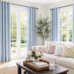 100% Blackout Linen Textured Curtains 63 Inch Long, Chambray Blue | 100% - Image 2