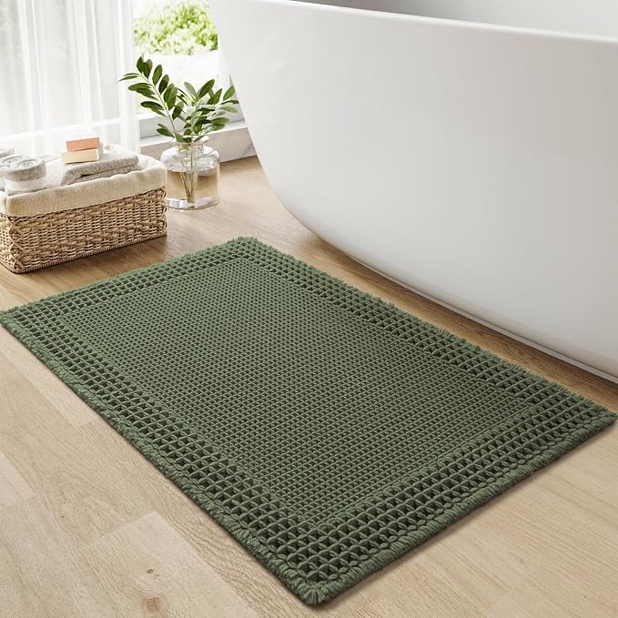 RESARE Waffle Bath Mat for Bathroom, Non Slip Bathroom Rugs 18"x30" Green | by Resare
