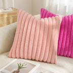decorUhome Fall Faux Fur Throw Pillow Covers 24x24 Set of 2 Blush Pink | - Image 4