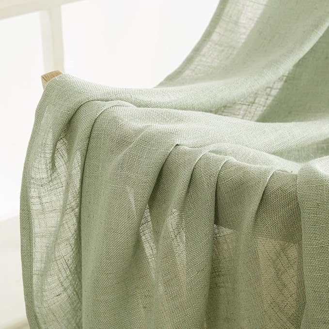 MIULEE Sage Green Linen Curtains 37x72 Inch Length 2 Panels | Window Drapes - Image 6