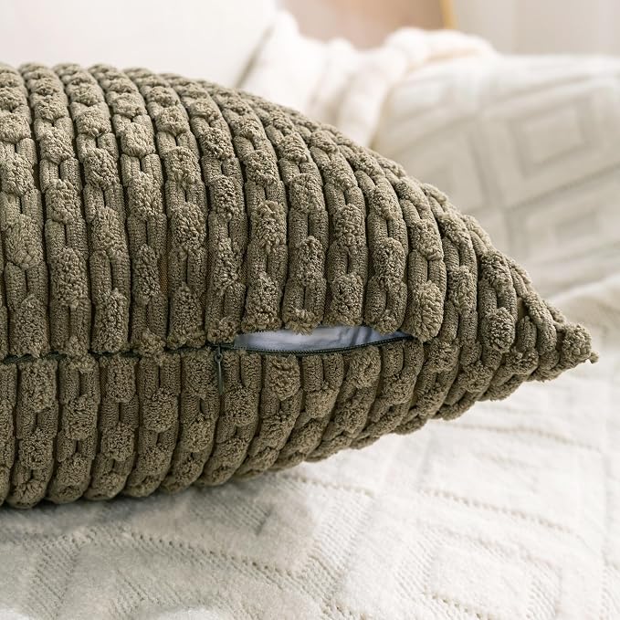 Set of 4 Olive Green Decorative Throw Pillow Covers 22x22 Inch Corduroy Pillow - Image 5