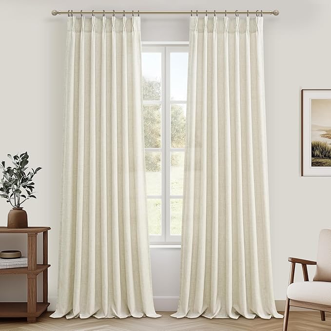 Light Filtering Thick Linen Viral Curtains 102 Inches Long by PleatedDrapes