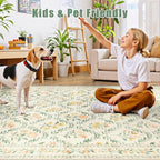 PLHXFR Area Rug 9x12 Living Room: Floral Washable Boho Carpet Beige Multi | - Image 7