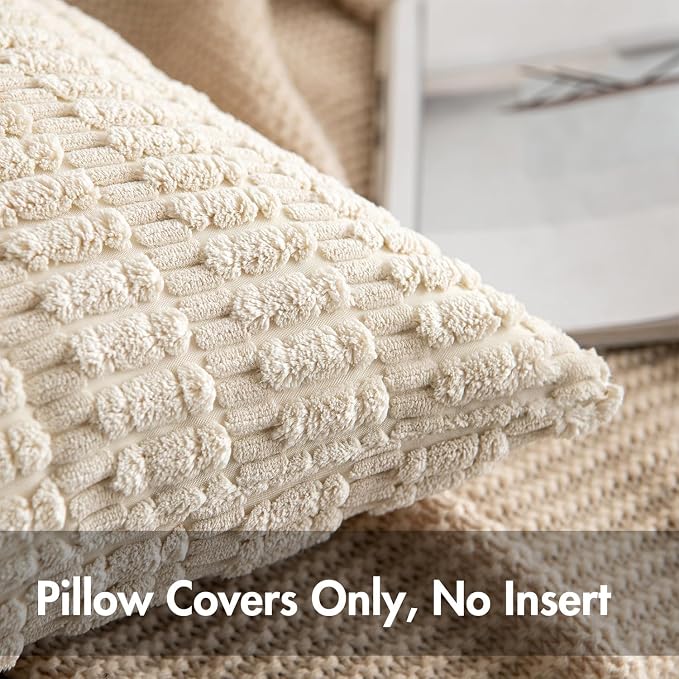 MIULEE Euro Sham Corduroy Decorative Throw Pillow Covers 22x22 Cream White | - Image 7