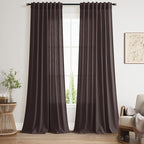 Cocoa Coffee Curtains 102 Inches Long, Back Tab Linen Blend Light Filtering by Nanspring