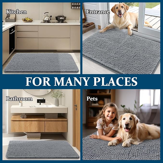 OLANLY Dog Door Mat for Muddy Paws 47x32, Super Absorbent Chenille Mud Mat | - Image 8