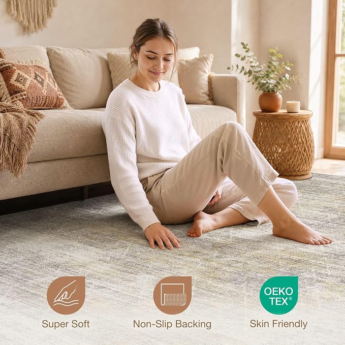 cotiled Boho 8x10 Area Rugs for Living Room: Large Moroccan Washable Rug | - Image 3