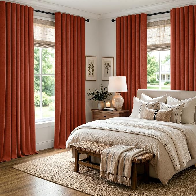 MIULEE Fall 100% Blackout Linen Curtains 42 x 72 Inch Burnt Orange 2 Panels | - Image 8