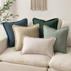 MIULEE Boho Linen Fringe Decorative Euro Throw Pillow Covers Beige 24x24 | Set - Image 5
