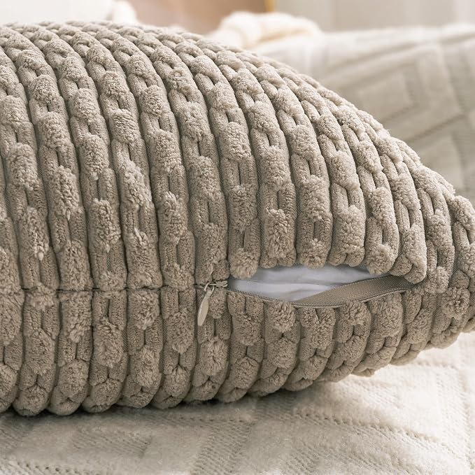 Set of 4 Taupe Decorative Throw Pillow Covers 12x20 Inch Corduroy Pillow Covers - Image 4