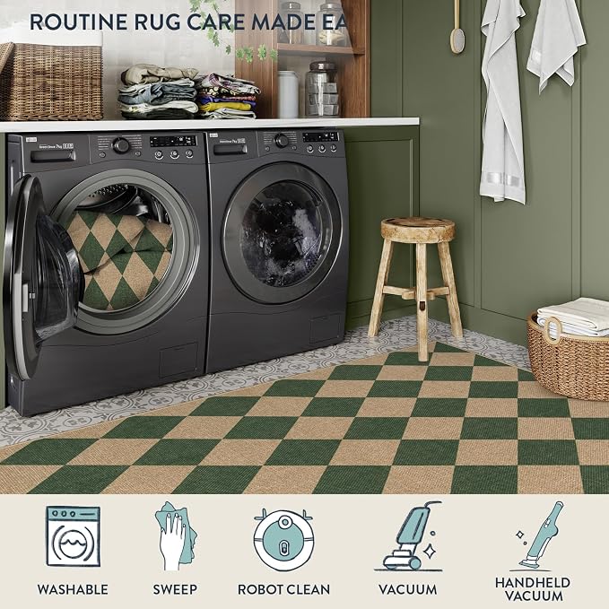 Lahome Checkered Easy Jute 5x7 Outdoor Rug, Washable Rugs - Image 6