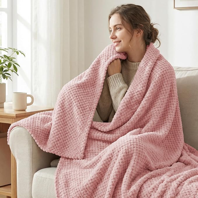 Exclusivo Mezcla Soft Waffle Fleece Bed Blanket Queen Size, Cozy Flannel - Image 2