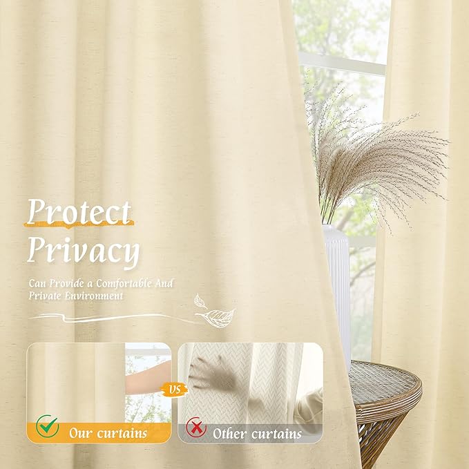 Light Filtering Beige Linen Curtains - Image 5