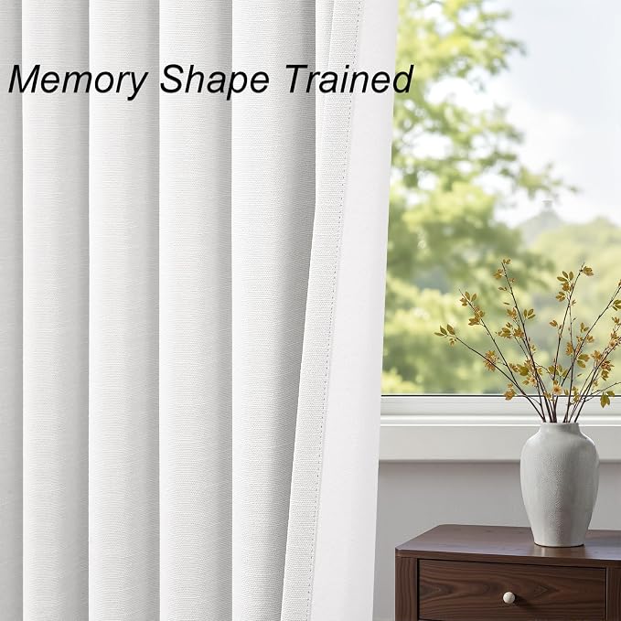 Topfinel Snow White 100% Blackout Linen Bedroom Curtains 90 Inch Length Back - Image 6